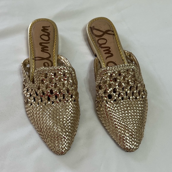Sam Edelman Gold Leather Clara Mules - Picture 2 of 5